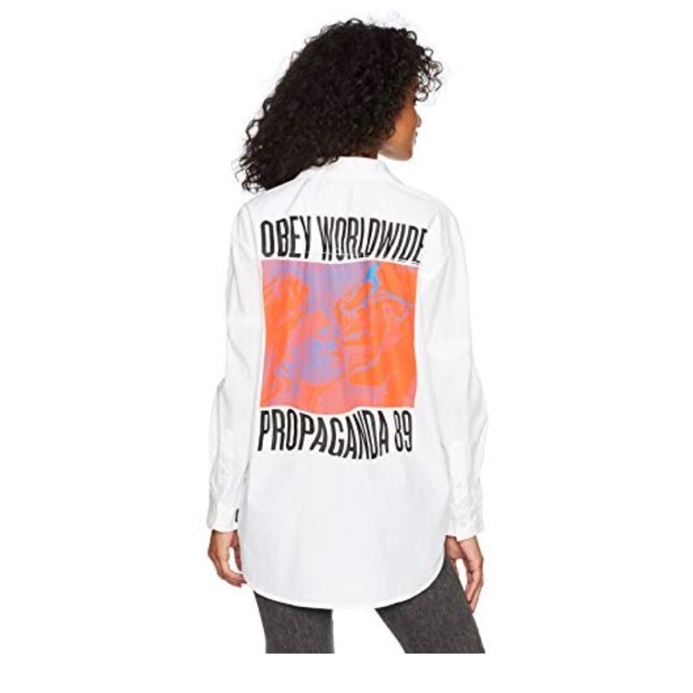 Obey Ransom Worldwide Propaganda 89 white collar shirt size small